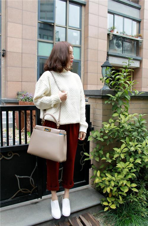 TITIWANG原创定制 高领编织纹路宽松白毛衣