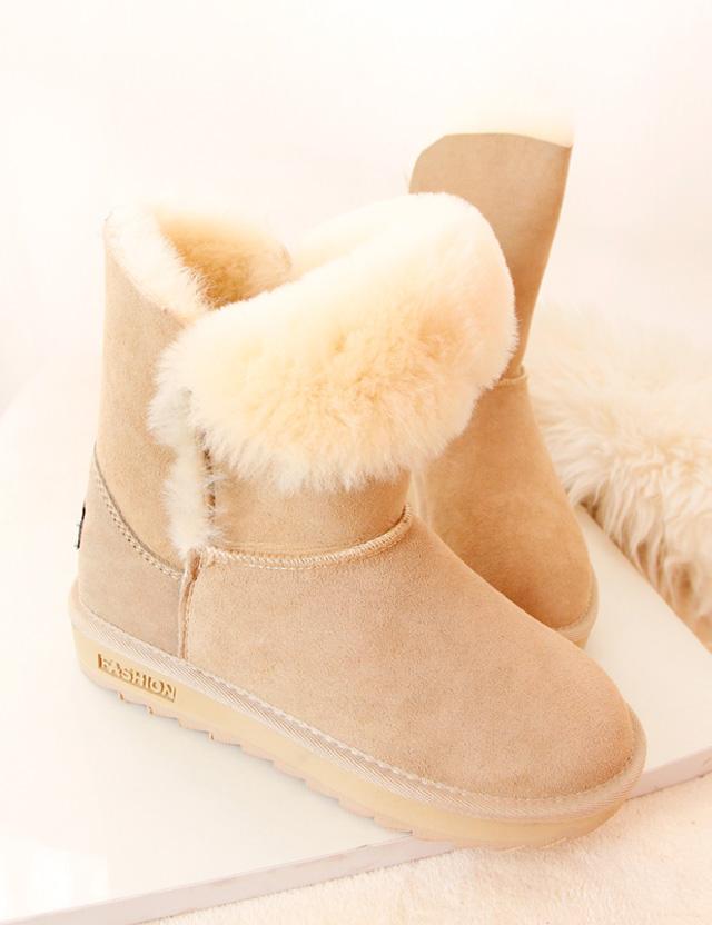 热销中筒靴保暖防滑棉靴羊皮毛一体雪地靴女冬季加厚短靴潮厚底鞋