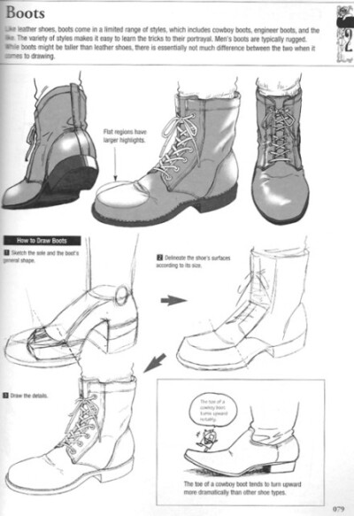给大家分享一些各式各样的漫画日常鞋子手绘画法参考。其中包含：平底便鞋、运动鞋、高跟皮鞋、靴子以及木屐。教程图片较大，“查看大图” 更清晰。转给需要的小伙伴们吧！