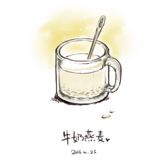 睡前来杯牛奶燕麦~满足！