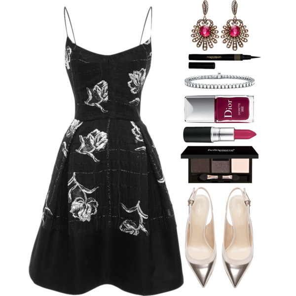 A fashion look from January 2015 featuring sleeveless dresses, high heel pumps and diamond jewelry. Browse and shop related looks.