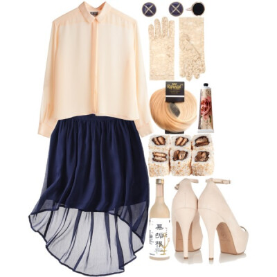 A fashion look from November 2013 featuring blue skirt, peep toe pumps and star earrings. Browse and shop related looks.