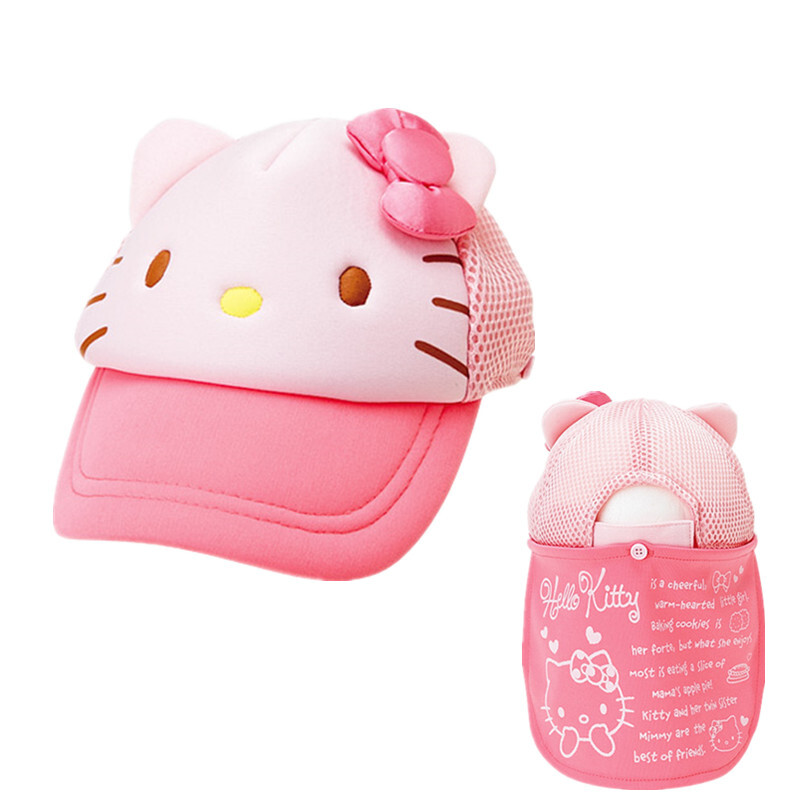 日本正品Hello kitty凯蒂猫正版猫头儿童防紫外线护脖子遮阳帽子