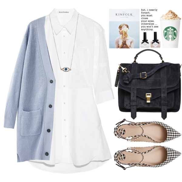 A fashion look from May 2014 featuring high low dresses, long blue cardigan and slingback flats. Browse and shop related looks.