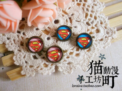 Zakka#手工DIY##时光宝石#卡通动画欧美影视超人Superman标志耳钉耳夹