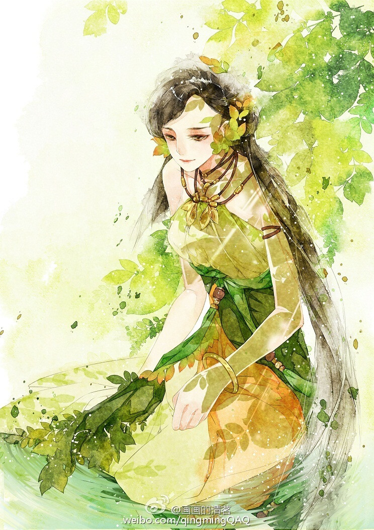 阿阮-清茗_原创,插画,水彩,每日一涂,练习,人物,古风,古剑奇谭,阿阮,水墨,唯美,板绘_涂鸦王国插画