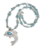 Sterling silver filigree dolphin larimar and crystal necklace.