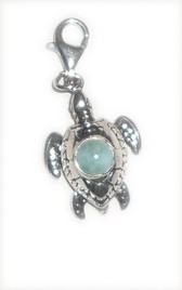 Genuine Larimar Sterling Silver Turtle Pendant