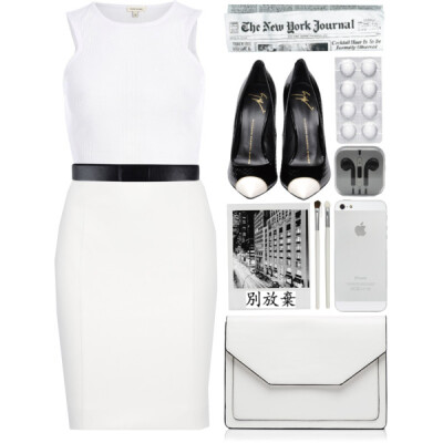 A fashion look from May 2014 featuring ribbed shirt, white knee length skirt and giuseppe zanotti pumps. Browse and shop related looks.