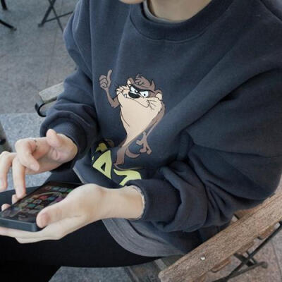特 韩国 TAZ调皮小怪兽百搭绒里休闲圆领卫衣2色