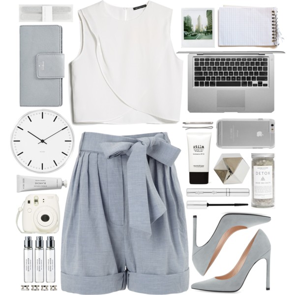 A fashion look from January 2015 featuring white tops, high rise shorts and high heel pumps. Browse and shop related looks.