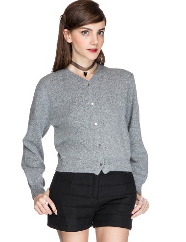 Grey Crop Cardigan - Cute Button Cropped Sweater - $88