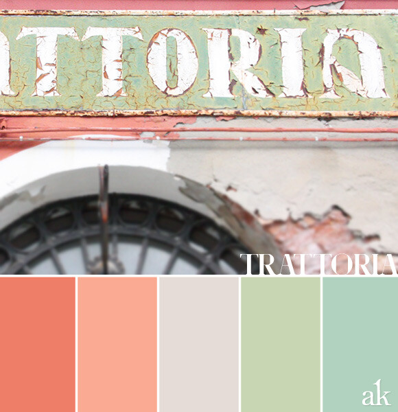 a trattoria-inspired color palette // pastels, coral, gray, mint, aqua