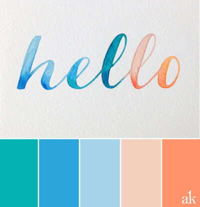 a watercolor-inspired color palette // teal, blue, nude, orange