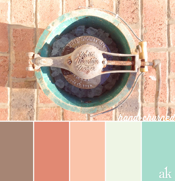 an ice-cream-churner-inspired color palette // brown, peach, mint, aqua