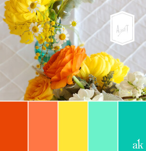 wedding color palette // turquoise, teal, yellow, and tangerine (orange)