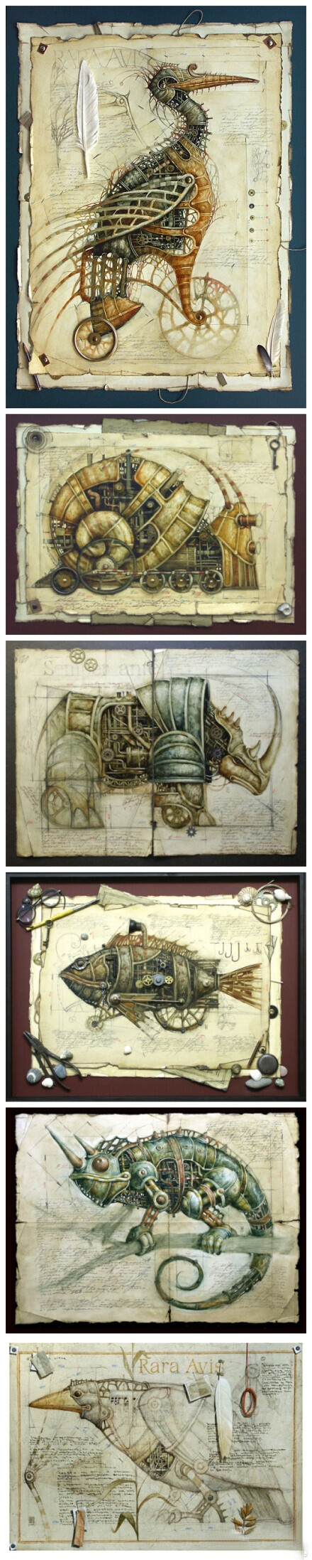 Beautiful artwork of steampunk animals.