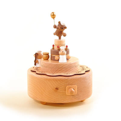 情人节礼物Jeancard小熊蛋糕台湾木质音乐盒旋转木制八音盒生日圣