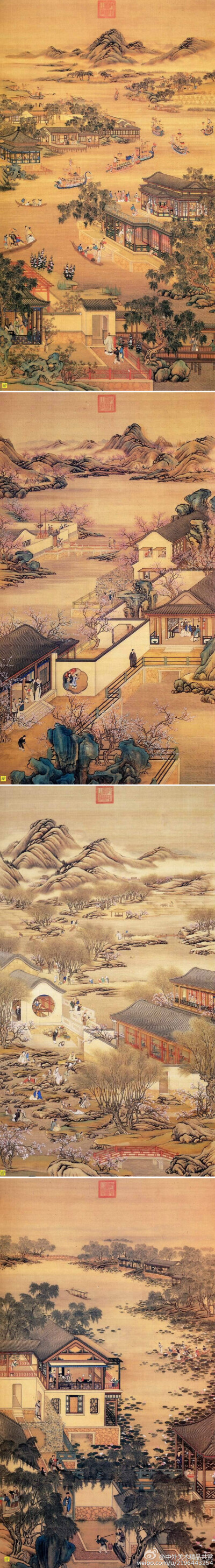 《十二月令圖軸》——描畫十二個月中民家之生活情景，並不完全依據故事；畫中利用具有透視觀念的複雜建築，將畫面空間分割出好幾個不同的區域，再分別將當月可以進行的數項代表活動填入其中；這種分塊處理活動的方式…