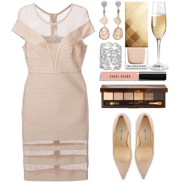 A fashion look from January 2015 featuring pink dress, beige pumps and wine jewelry. Browse and shop related looks.