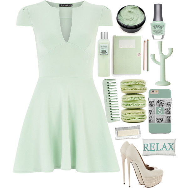 A fashion look from January 2015 featuring green dress, vegan shoes and Laura Mercier. Browse and shop related looks.