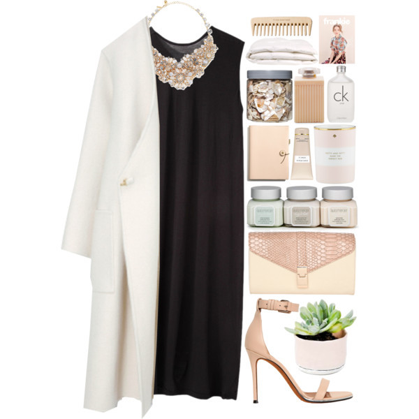 A fashion look from July 2014 featuring black sleeveless cocktail dress, heeled sandals and beige purse. Browse and shop related looks.