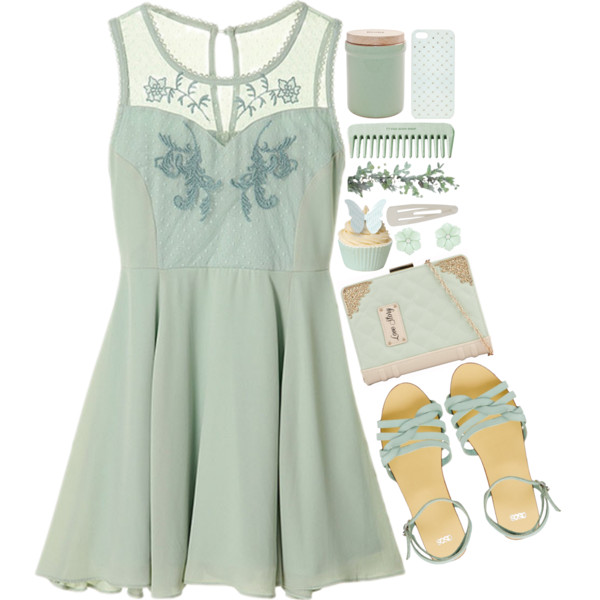 A fashion look from January 2015 featuring green dress, leather sandals and evening handbags. Browse and shop related looks.