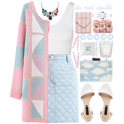 A fashion look from January 2015 featuring pink cardigan, white shirt and short skirts. Browse and shop related looks.