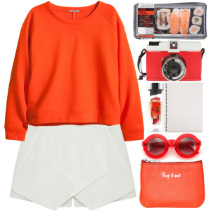 A fashion look from November 2014 featuring orange long sleeve shirt, hot pink shorts and Rebecca Minkoff. Browse and shop related looks.