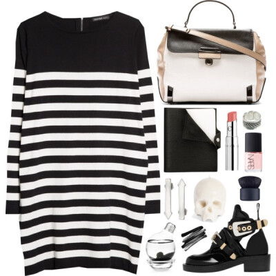 A fashion look from October 2014 featuring long sleeve dresses, black boots and studded purse. Browse and shop related looks.