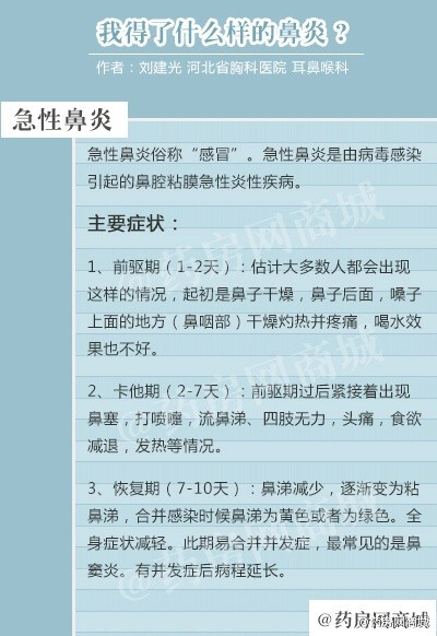 #医学科普# 【我得了什么鼻炎？】好多朋友对鼻子的这些症状统称为“鼻炎”，但其实“鼻炎”分好几种，治疗方法也不一样。以下介绍下鼻炎的类型，以及主要症状。