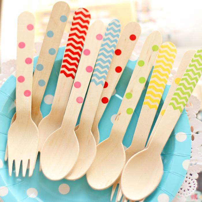出口欧美 派对用品 甜点台布置勺子 叉子 波点条纹生日聚会用品