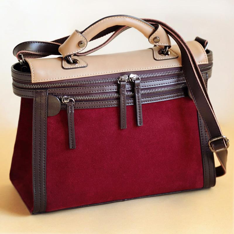 欧美街拍风百搭复古OL凯莉机车女包磨砂皮撞色真皮手提斜跨包