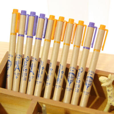 多米佳 韩国文具 纸管笔 牛皮纸中性笔 卡通中性笔环保水笔签字笔