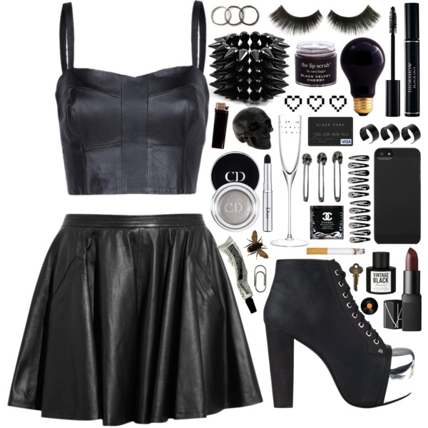 A fashion look from February 2014 featuring skater skirt, black booties and black bracelet. Browse and shop related looks.