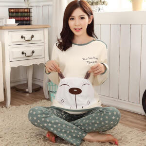 春季可爱卡通女装睡衣纯棉长袖睡衣秋冬加女人全棉家居服套装