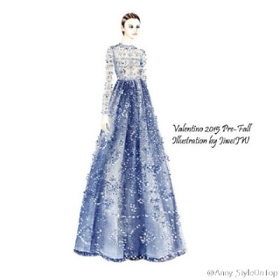 Collection. Valentino Pre-Fall 2015 星缀霞裙掩低眸，海棠犹厌语花瘦 | 美好手绘来自@JiweiJW