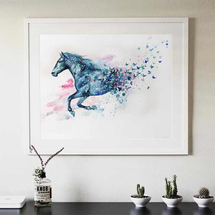 现代抽象 水彩 装饰画 无框画 卧室 客厅 极简挂画 动物 踏风之马