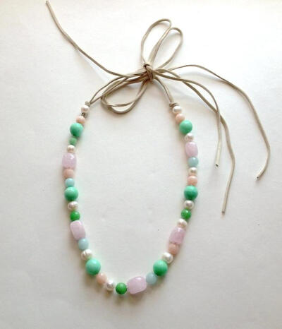 Veniy天然粉水晶 珍珠 玛瑙 可调节长短 彩色宝石 项链 现货到！