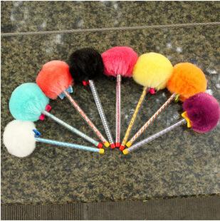 韩国文具 可爱糖果色毛球笔 创意棉花糖圆珠笔 毛绒笔