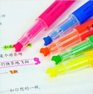 韩国制造文具 韩酷荧光笔520三线条荧光笔 彩色重点记号标记笔