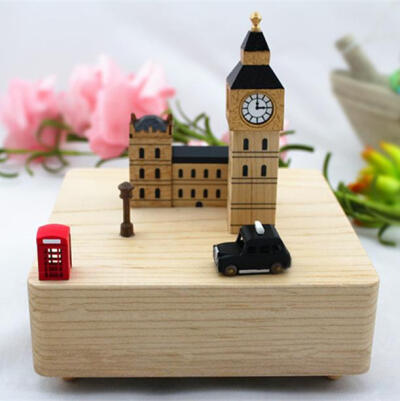 jeancard台湾木质音乐盒旋转木制八音盒创意生日礼物男女城市伦敦