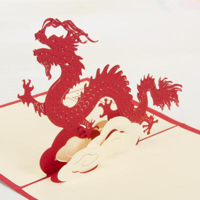 韩国创意3D立体中国龙羊年贺卡 2015新春中国风新年卡片明信片
