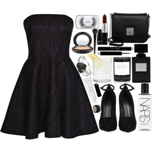 A fashion look from January 2015 featuring strapless dress, Giuseppe Zanotti and black purse. Browse and shop related looks.