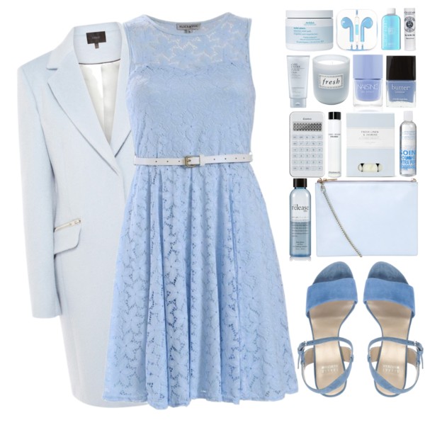 A fashion look from November 2014 featuring light blue cocktail dress, long sleeve coat and blue leather shoes. Browse and shop related looks.