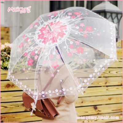 漫趣动漫周边雨伞原创樱花初音透明伞长柄樱花小清新日本伞包邮