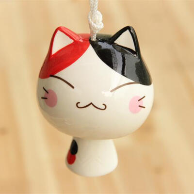 日式风铃 可爱动物挂件 陶瓷蘑菇猫 创意家居装饰摆件蘑菇猫