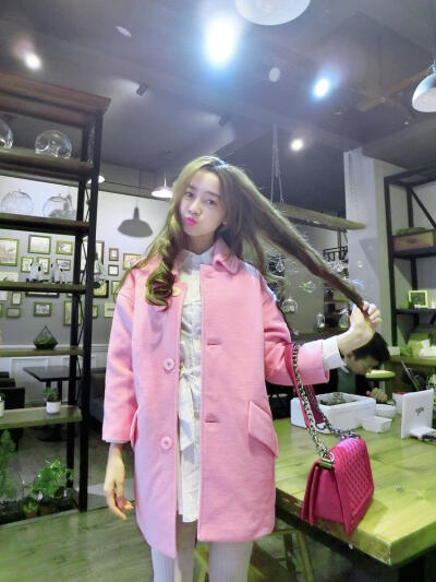 zakii实拍 韩国款 好版型粉色毛呢外套 新年重磅款