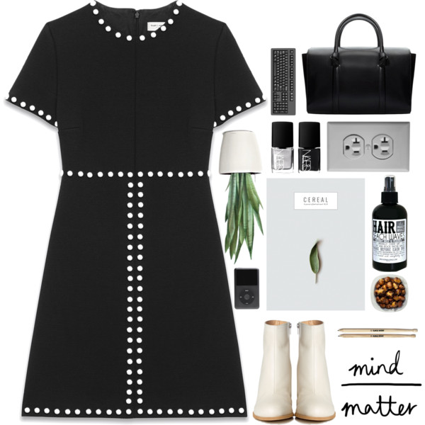 A fashion look from January 2015 featuring black dress, white boots and bowling bags. Browse and shop related looks.