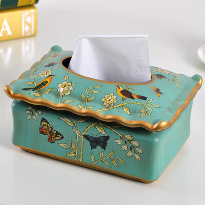 安纳贝尔装饰纸巾盒 欧式奢华古典装饰陶瓷带盖复古抽纸盒